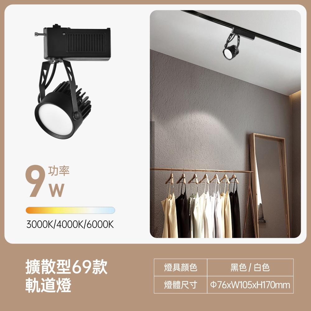 美地擴散型LED軌道燈9W