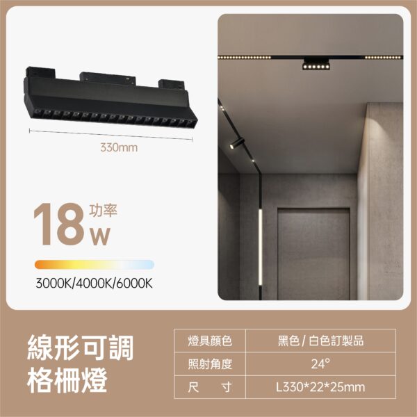 20磁吸軌道 摺疊格柵聚光燈18W