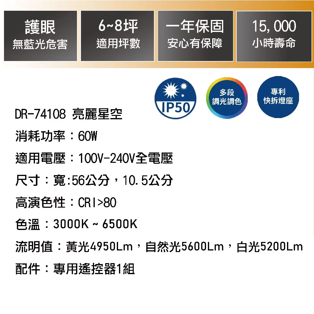 亮博士 亮麗星空LED遙控吸頂燈60W