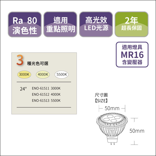 MR16投射燈泡6W-4珠款