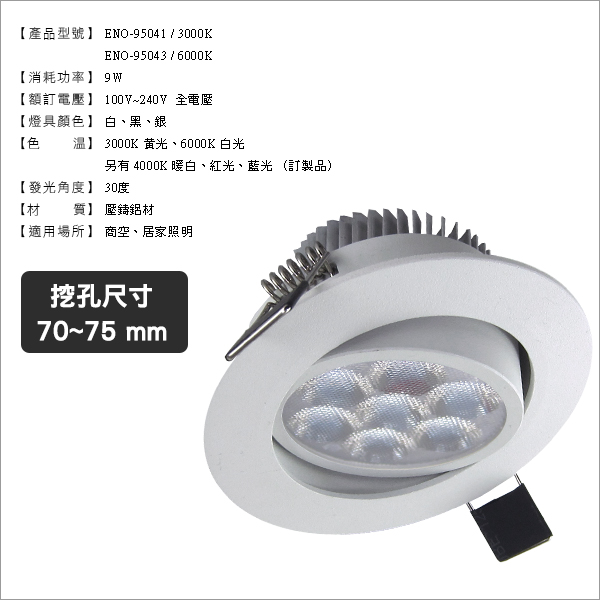 7.5公分LED投射嵌燈9W