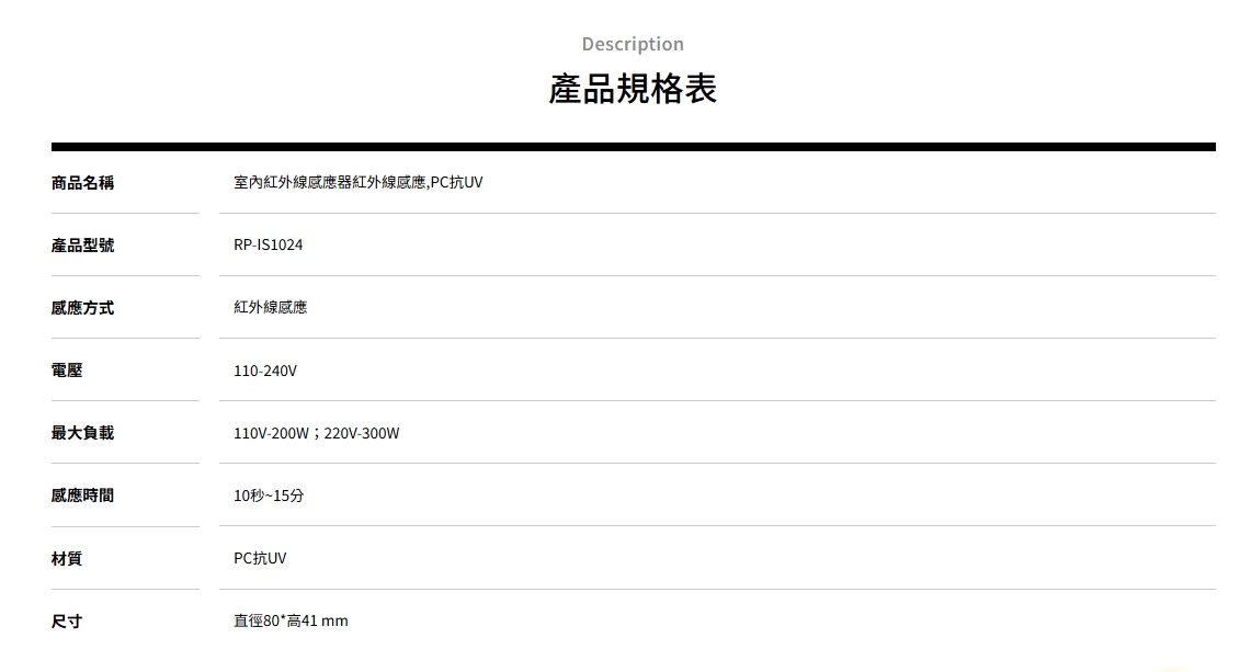 舞光 紅外線感應器RP-IS1024