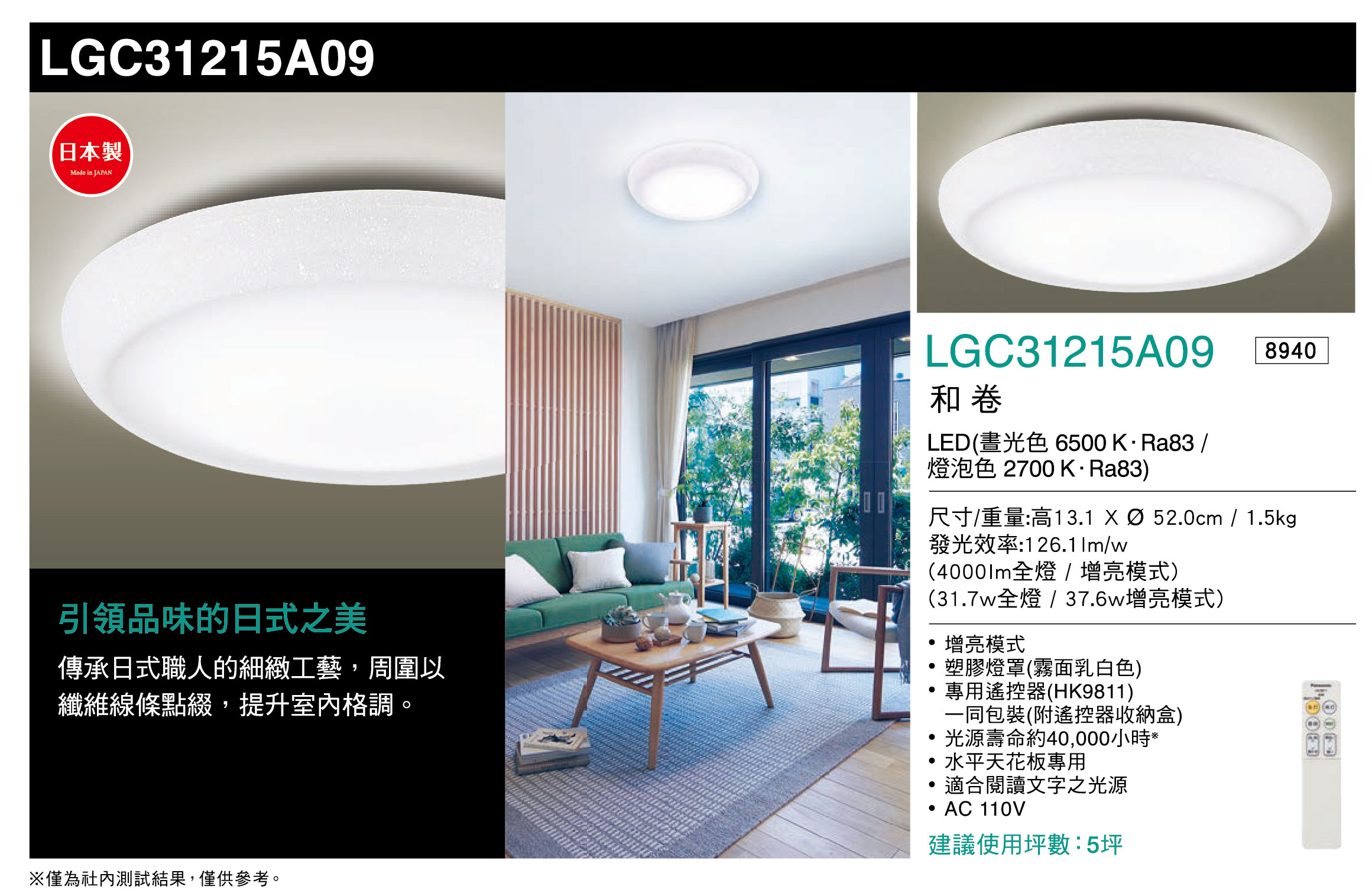 國際牌Panasonic遙控吸頂燈LGC31215A09和捲31.7W