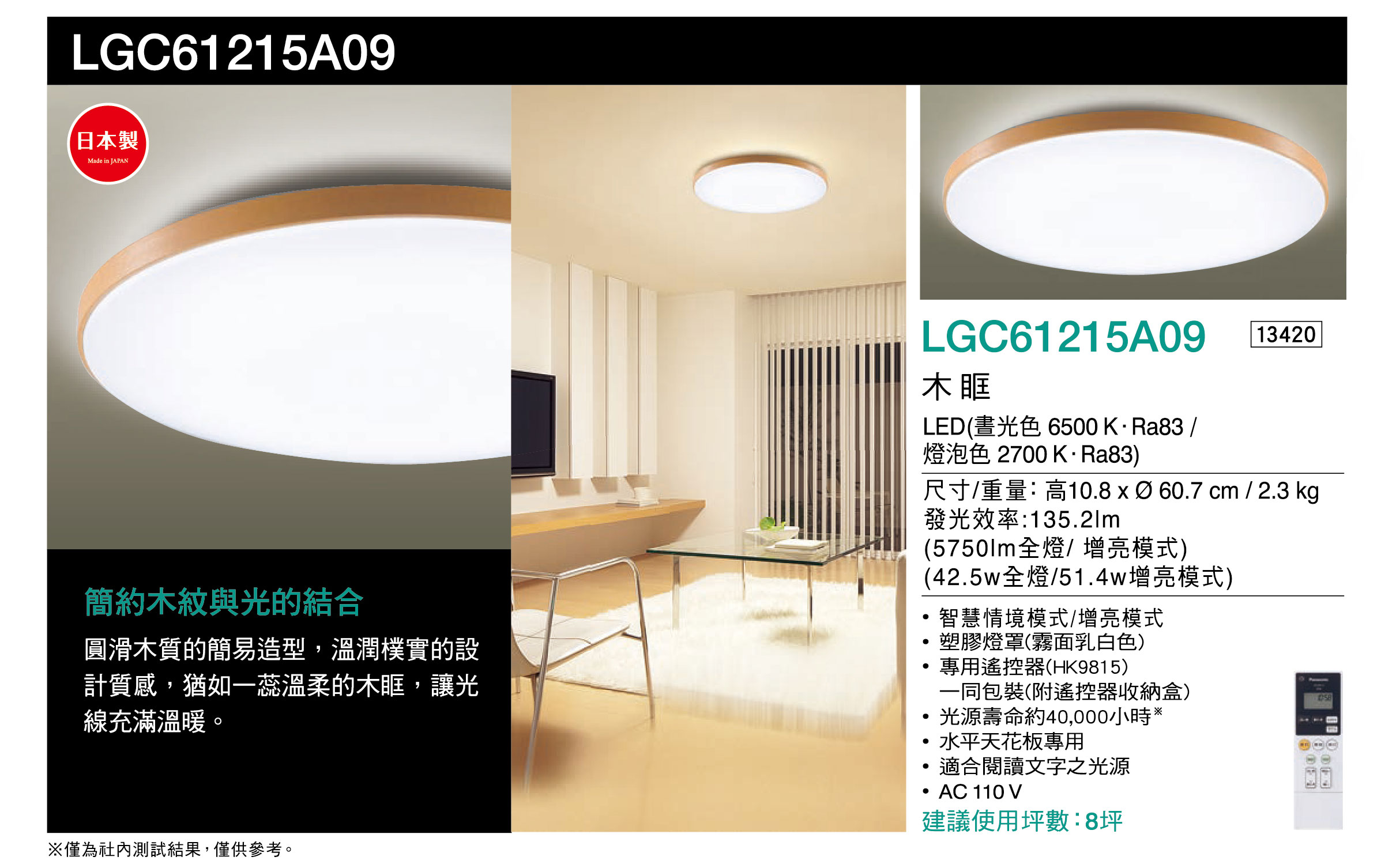 國際牌Panasonic遙控吸頂燈LGC61215A09木眶42.5W