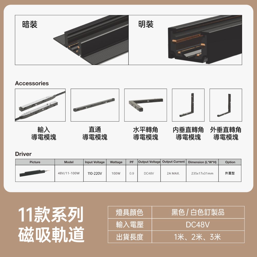 11極窄磁吸 軌道射燈 7W