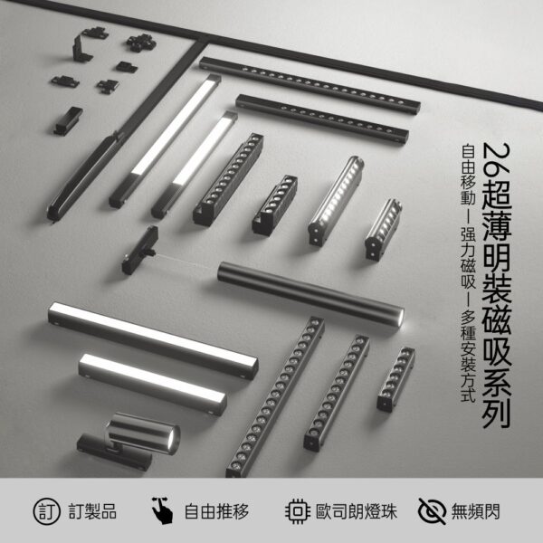 26超薄明裝磁吸  圓形格柵燈 16W