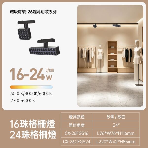 26超薄明裝磁吸  24珠格柵燈 24W