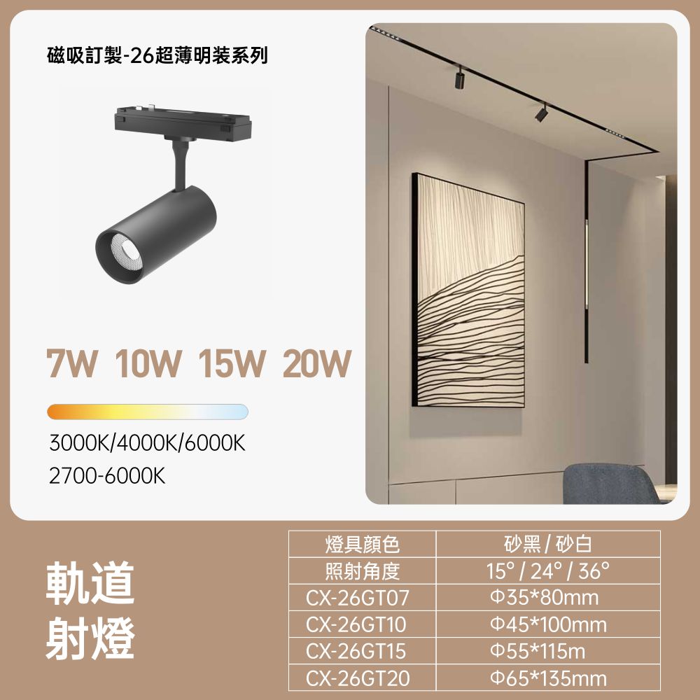 26超薄明裝磁吸  軌道射燈 20W