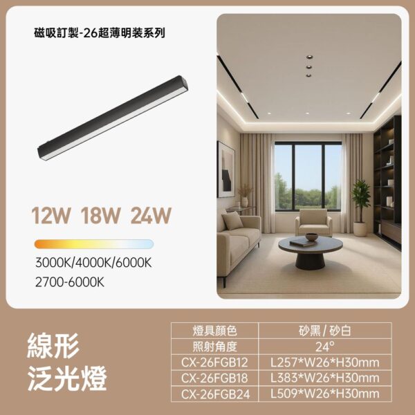 26超薄明裝磁吸  FGB線性泛光燈 12W