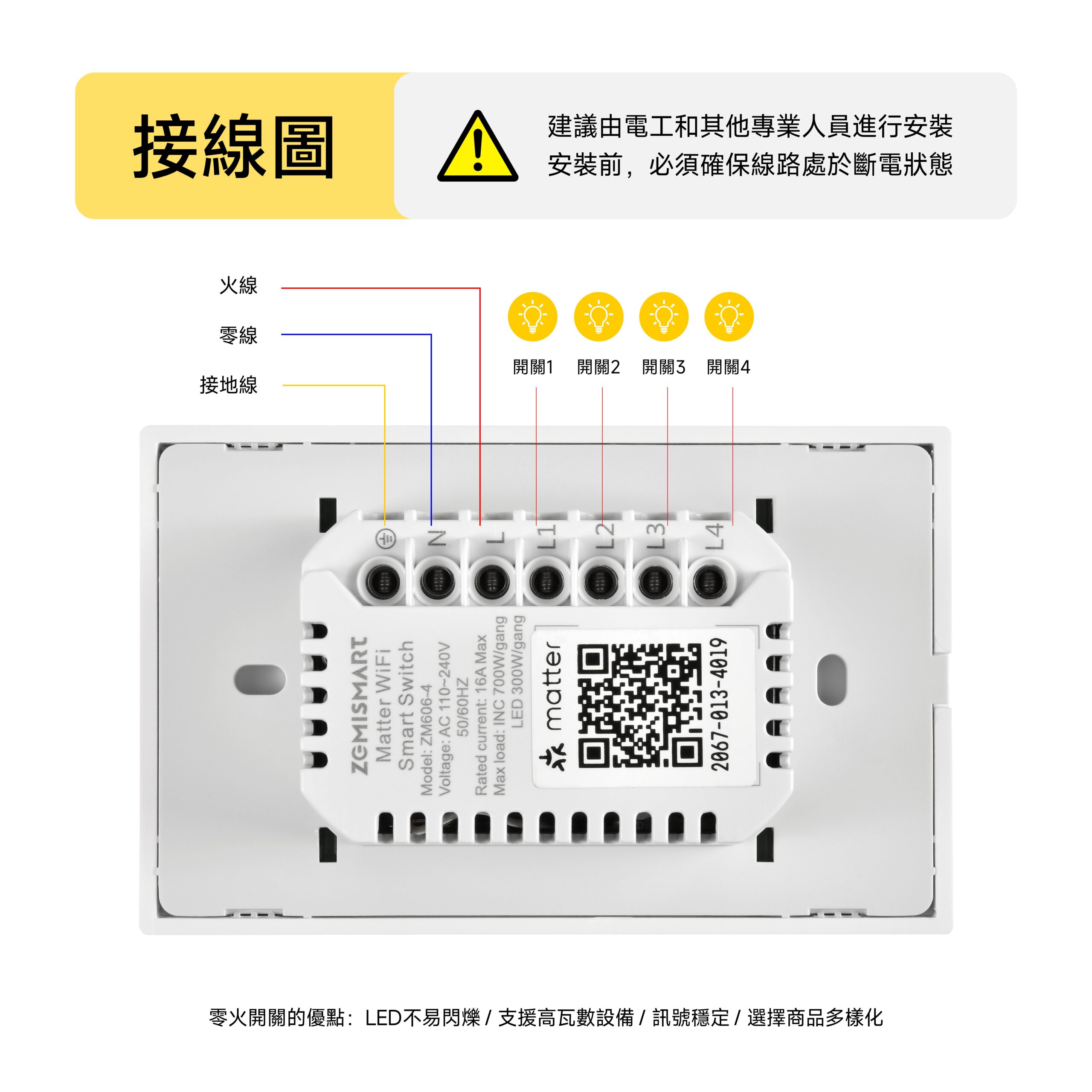 PC智慧開關面板 按鍵型 三開 奇恩舖子